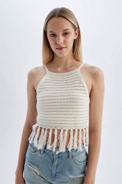 Fitted Crochet Halter Neck Crop Top