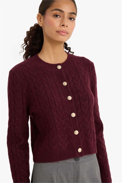 Regular Fit Selanik Knitted Patterned Basic Knitted Cardigan