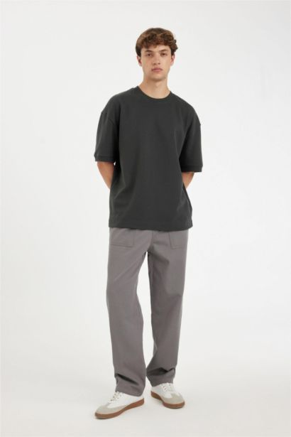 %100 Pamuk Yazlık Jogger Pantolon Wide Leg Bol Rahat Kesim Paraşüt Beli Bağcıklı Geniş Bol Paça