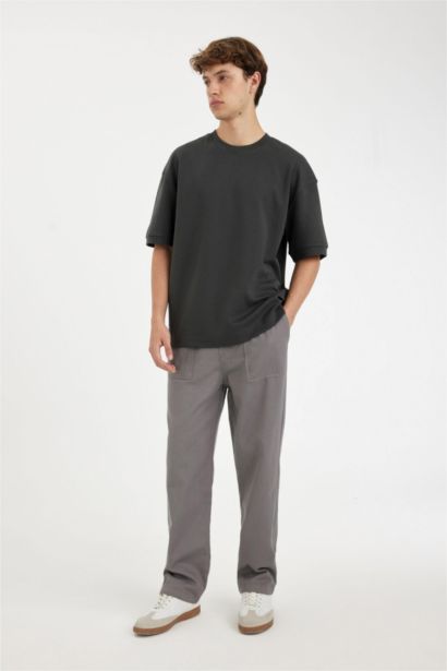 %100 Pamuk Yazlık Jogger Pantolon Wide Leg Bol Rahat Kesim Paraşüt Beli Bağcıklı Geniş Bol Paça