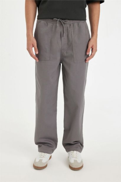 %100 Pamuk Yazlık Jogger Pantolon Wide Leg Bol Rahat Kesim Paraşüt Beli Bağcıklı Geniş Bol Paça