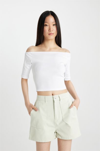 Slim Fit Off Shoulder Camisole Short Sleeve T-Shirt