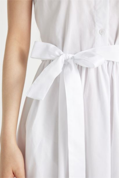 Shirt Collar Poplin Sleeveless Maxi Dress