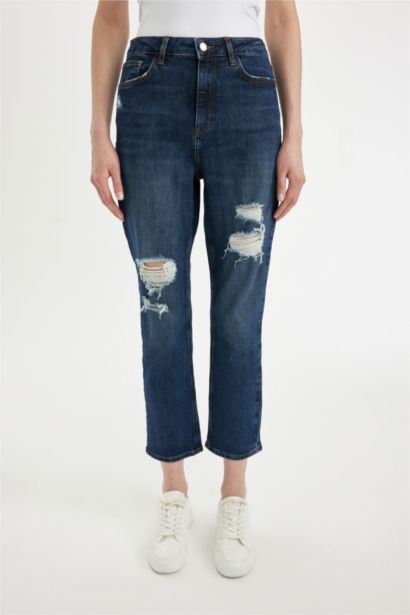 Pantalon Jean coupe régulière Taille Haute avec Détails Déchirés Vintage Mary pour Femme