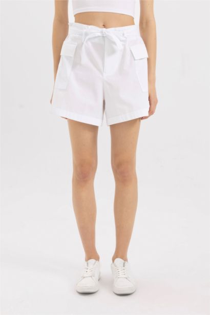 Paperbag Fit Poplin High Waist Wide Leg Shorts