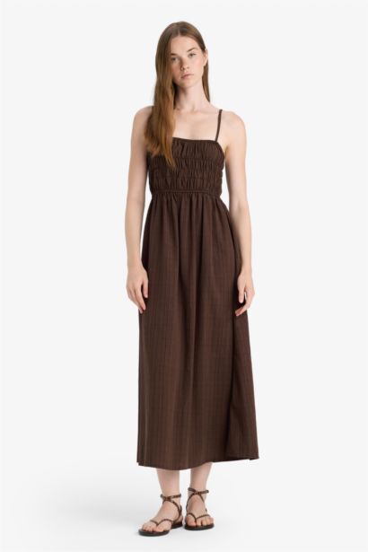 Robe longue effet lin à bretelles