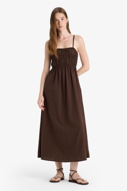 Robe longue effet lin à bretelles