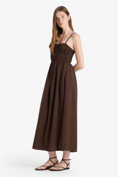 Robe longue effet lin à bretelles