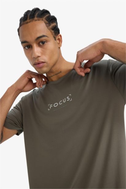 Standart Fit Yumuşak Tuşe Bisiklet Yaka Baskılı Kısa Kollu Tişört