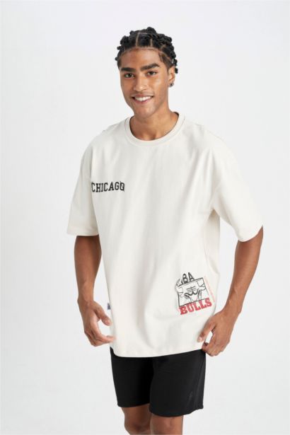 NBA Chicago Bulls Oversize Geniş Kalıp Bisiklet Yaka Pamuklu Kısa Kollu Tişört