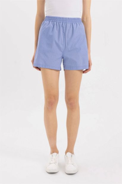 شورت قصير بوبلين بجيب وخصر عالي