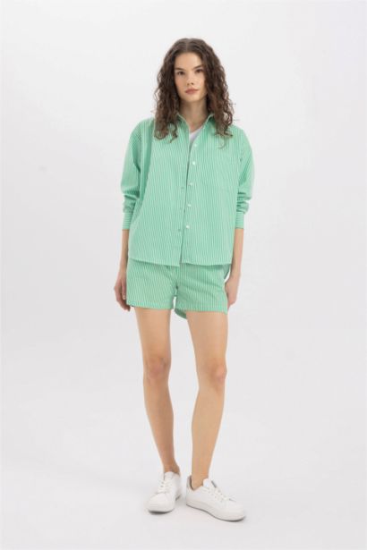 Poplin High Waist Short Leg Shorts