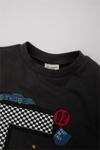 Bisiklet Yaka Araç Baskılı Kısa Kollu Tişört Erkek Bebek