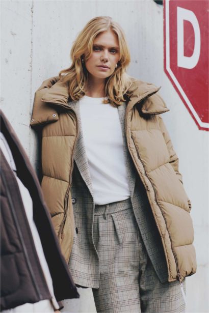 Su Geçirmez Kapüşonlu Şişme Mont Parka Fermuar Çıtçıtlı Cepli