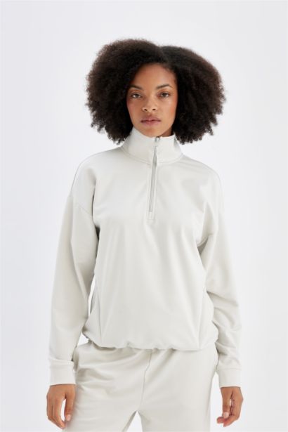 Loose Fit Stand Collar Zip-Up Sports Sweatshirt