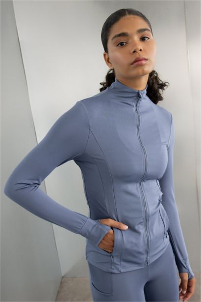 Slim Fit Dar Kesim Fermuarlı Sporcu Hırka