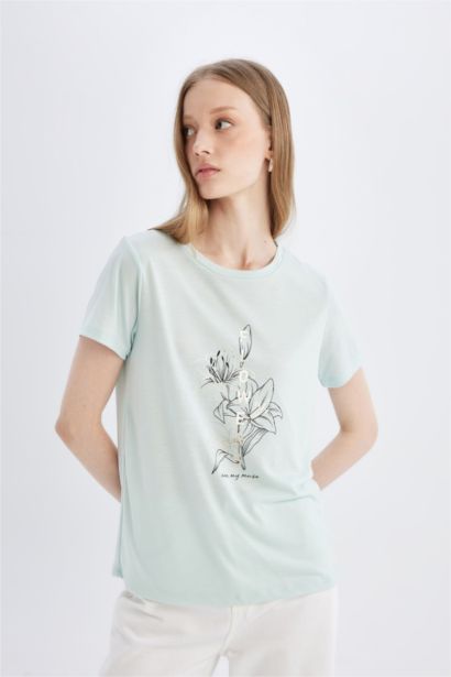 Regular Fit Crew Neck Printed Short Sleeve T-Shirt