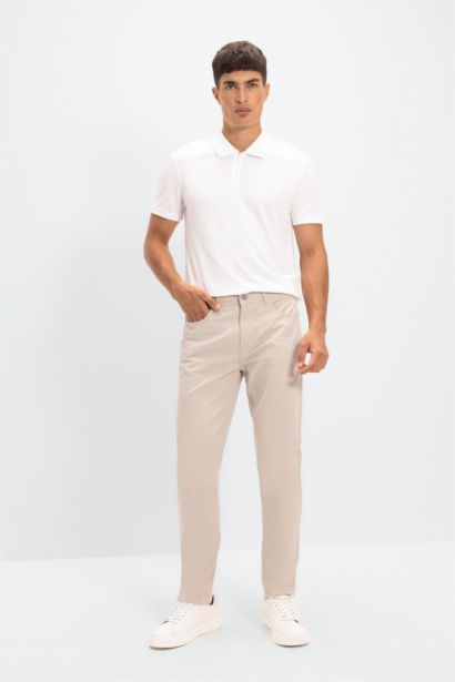Pantalon chino en toile beige Slim en coton élastique