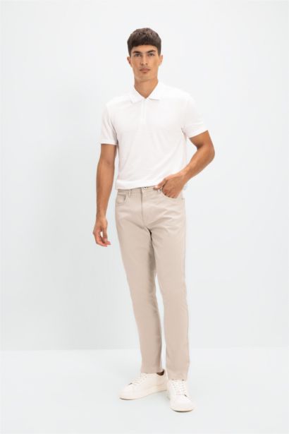 Pantalon chino en toile beige Slim en coton élastique