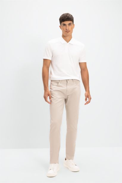 Pantalon chino en toile beige Slim en coton élastique