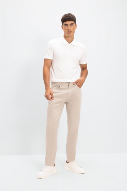 Pantalon chino en toile beige Slim en coton élastique