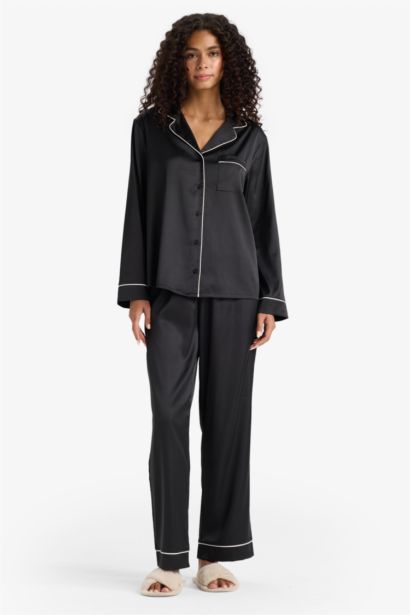 Ensemble Pyjama en satin Top à manches longues et pantalon à taille élastique de Fall in Love