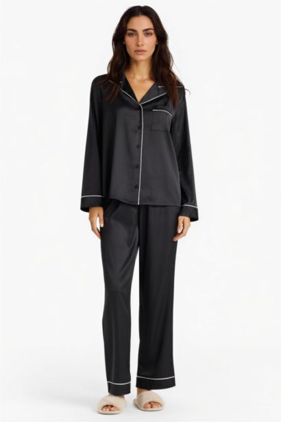 Ensemble Pyjama en satin Top à manches longues et pantalon à taille élastique de Fall in Love