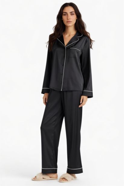 Ensemble Pyjama en satin Top à manches longues et pantalon à taille élastique de Fall in Love