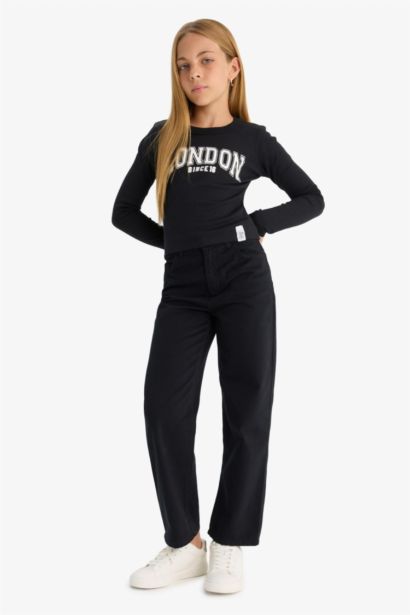 Girl Straight Fit Wide Leg Cotton Trousers