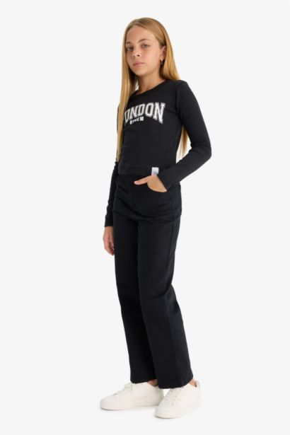 Girl Straight Fit Wide Leg Cotton Trousers