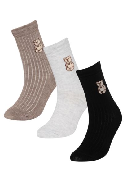 3'lü Pamuklu Uzun Çorap Kız Çocuk