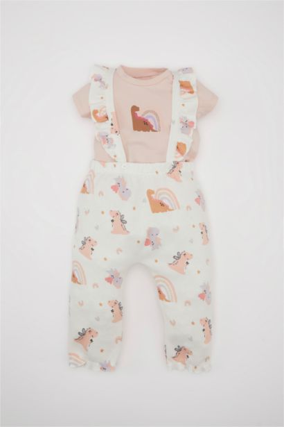 Baby Girl Dinosaur Printed T-Shirt  Salopet 2 Piece Set