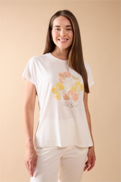 Crew Neck Floral Printed Short Sleeve T-Shirt