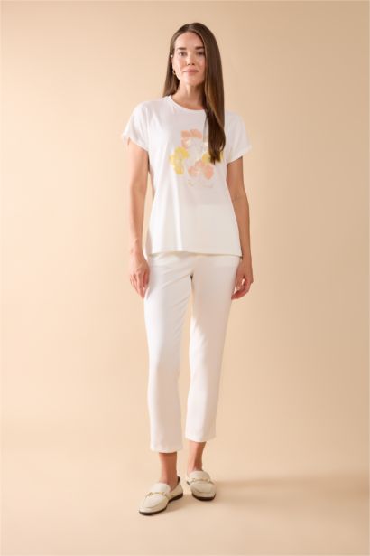 Crew Neck Floral Printed Short Sleeve T-Shirt