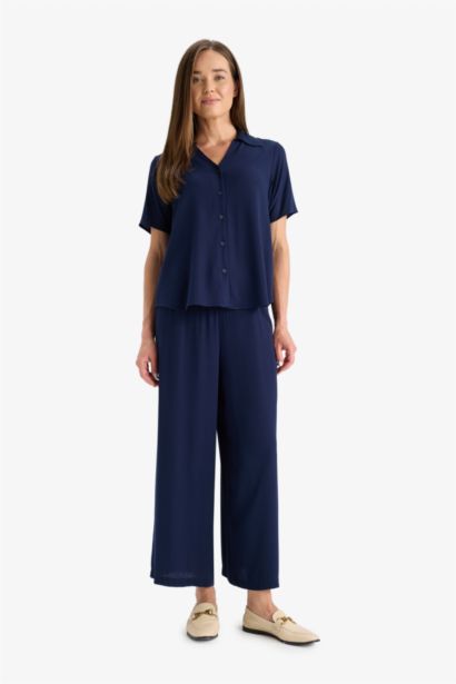Culotte Wide Leg Crinkle Viscose Capri Pants