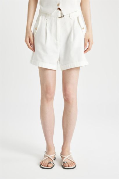 Relax Fit Linen Blended High Waist Crop Fit Shorts