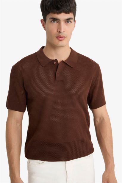 T-Shirt Polo en Tricot à Coupe Standard et Col Rond