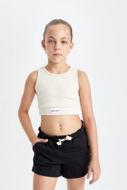 كروب توب بدون كم برقبة مستديرة