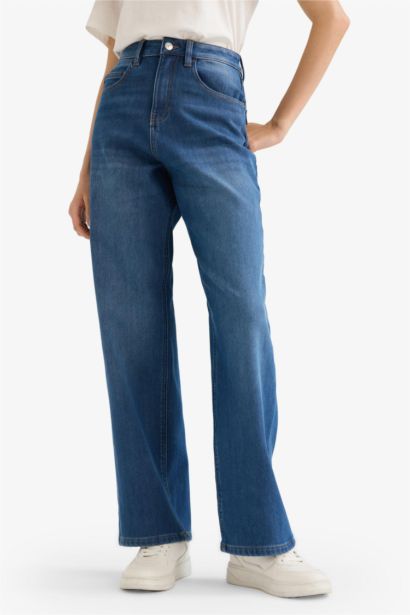 Relax Fit Yüksek Bel Uzun Jean Pantolon