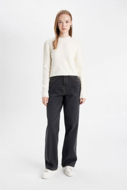 Relax Fit Yüksek Bel Uzun Jean Pantolon