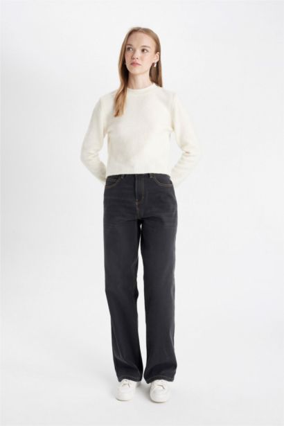 Relax Fit Yüksek Bel Uzun Jean Pantolon