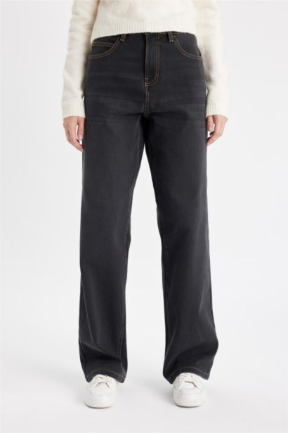 Relax Fit Yüksek Bel Uzun Jean Pantolon