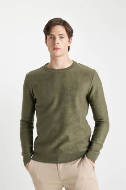 Standard Fit Crew Neck Textured Knitted Pullover
