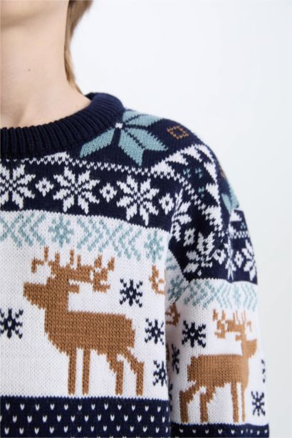 بلوفر تريكو قصة عادية برقبة مستديرة