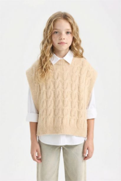 Pull en tricot sans manches à col rond pour Fille