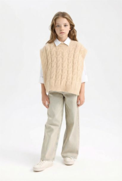 Pull en tricot sans manches à col rond pour Fille