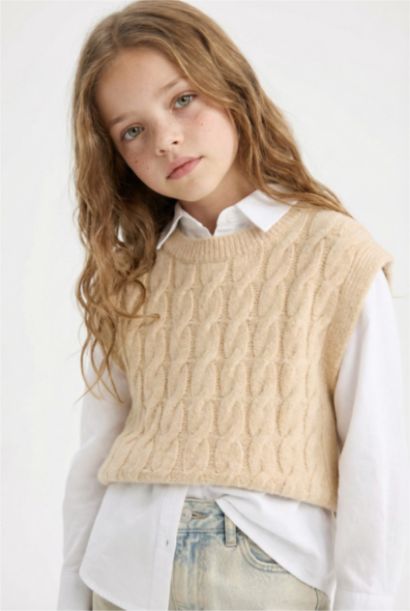 Pull en tricot sans manches à col rond pour Fille