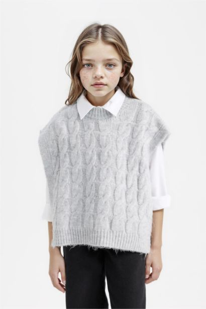 Pull en tricot sans manches à col rond pour Fille