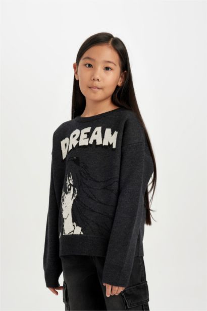 Pull en maille slim à motif, col rond pour Fille