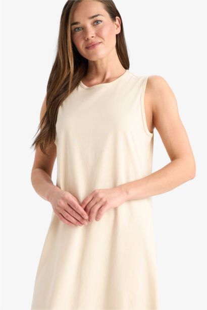 Regular Fit Crew Neck Basic Cotton Midi Dress